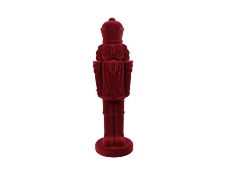 Grande figurine casse-noisette floqué velours bordeaux monochrome relief sculpté couronne uniforme H52cm Noël
