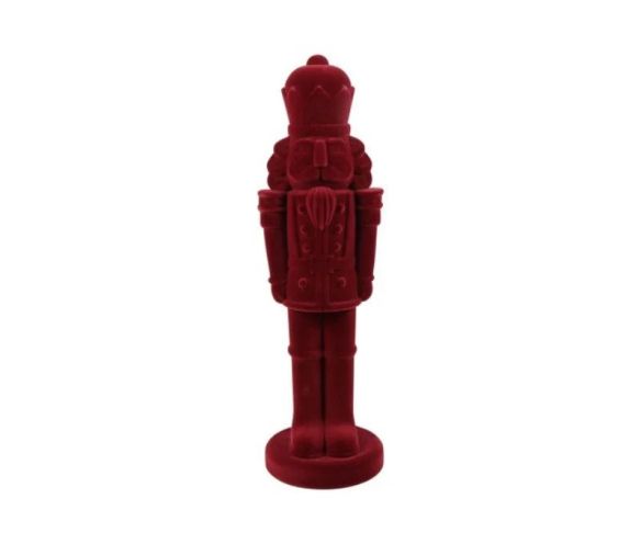 Grande figurine casse-noisette floqué velours bordeaux monochrome relief sculpté couronne uniforme H52cm Noël