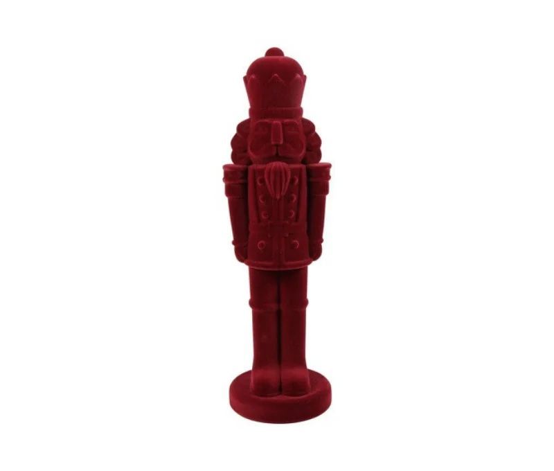 Grande figurine casse-noisette floqué velours bordeaux monochrome relief sculpté couronne uniforme H52cm Noël
