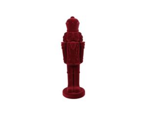 Figurine casse-noisette floqué velours bordeaux monochrome relief sculpté couronne uniforme H31cm Noël
