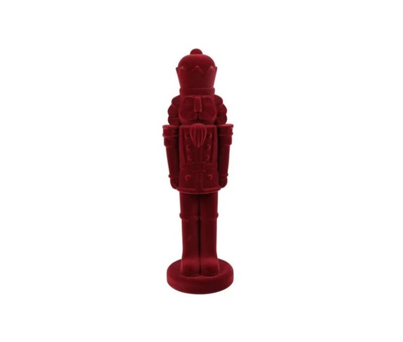 Figurine casse-noisette floqué velours bordeaux monochrome relief sculpté couronne uniforme H31cm Noël