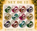 Voir la slide Coffret 12 boules de Noël verre soufflé peintes à la main motif maisons enneigées vert rose rouge mauve turquoise doré 6cm