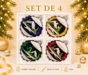 Voir la slide Coffret 4 boules de Noël en verre motif maisons enneigées violet doré vert rouge 10cm