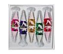 Voir la slide Coffret 5 gouttes de Noël en verre motif maisons enneigées rose violet doré vert rouge H10cm