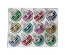Voir la slide Coffret 12 boules de Noël en verre bandes pailletées argent vert rose rouge bleu doré turquoise Ø6cm