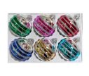Voir la slide Coffret 6 boules de Noël en verre bandes pailletées argent vert rose rouge bleu doré turquoise Ø8cm