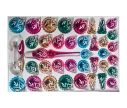 Voir la slide Coffret 39 pièces de Noël en verre motif branches pailletées blanches boules gouttes cimier doré fuchsia vert turquoise rouge