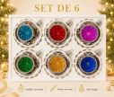 Voir la slide Coffret 6 boules de Noël en verre argentées réflecteurs colorés turquoise rouge fuchsia vert doré bleu Ø8cm