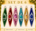 Voir la slide Coffret 6 gouttes de Noël en verre coloré médaillon pailleté blanc réflecteur vert rouge rose turquoise doré bleu H10cm