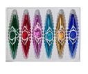 Voir la slide Coffret 6 gouttes de Noël en verre coloré médaillon pailleté blanc réflecteur vert rouge rose turquoise doré bleu H10cm