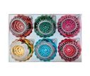 Voir la slide Coffret 6 boules de Noël en verre motifs pailletés argentés variés réflecteurs rouge vert fuchsia doré turquoise Ø8cm