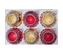 Voir la slide Coffret 6 boules de Noël en verre rouge et doré motifs pailletés argentés réflecteurs Ø8cm