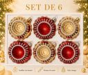 Voir la slide Coffret 6 boules de Noël en verre rouge et doré motifs pailletés argentés réflecteurs Ø8cm
