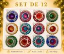 Voir la slide Coffret 12 boules de Noël Héritage en verre bicolore motifs pailletés argentés variés réflecteurs