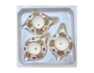 Coffret 3 gouttes de Noël en verre blanc et doré réflecteur central Ø7cm
