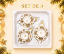 Voir la slide Coffret 3 gouttes de Noël en verre blanc et doré réflecteur central Ø7cm