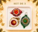 Voir la slide Coffret 3 gouttes de Noël en verre vintage motifs pailletés blancs réflecteur multicolore rouge doré vert Ø7cm