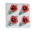 Voir la slide Set de 4 champignons de Noël en verre soufflé chapeau rouge à pois blancs pied argenté feuilles vertes H7cm