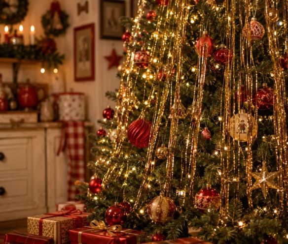 Cheveux d'ange lametta doré brillant fibres scintillantes décoration sapin de Noël 1m