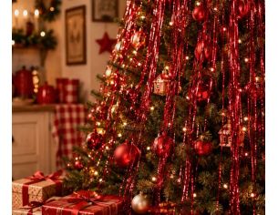 Cheveux d'ange lametta rouge brillant fibres scintillantes décoration sapin de Noël 1m