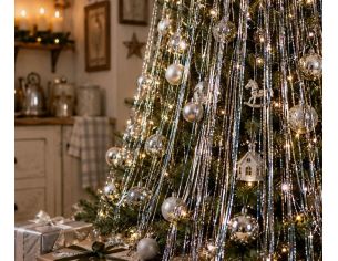 Cheveux d'ange lametta argenté brillant fibres scintillantes décoration sapin de Noël 1m
