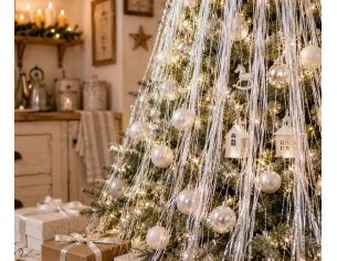 Cheveux d'ange lametta blanc brillant fibres scintillantes décoration sapin de Noël 1m