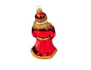 Suspension Père Noël en verre soufflé peint à la main brillant rouge manteau doré paillettes ours blanc cadeaux H18cm