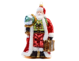 Père Noël globe-trotter verre soufflé H20cm