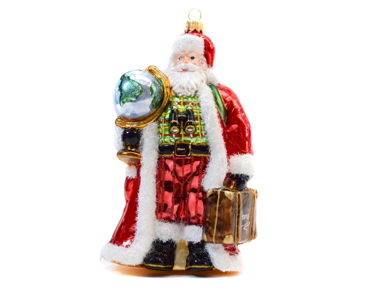 Père Noël globe-trotter verre soufflé H20cm