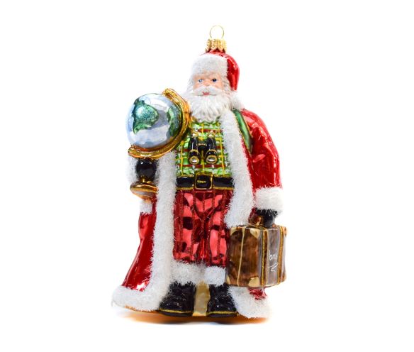 Père Noël globe-trotter verre soufflé H20cm