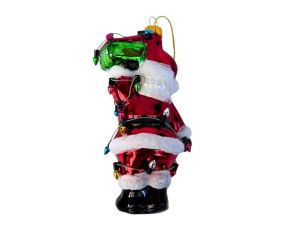 Suspension Père Noël en verre soufflé peint à la main enrubanné de guirlandes lumineuses multicolores panneau Lights H14cm