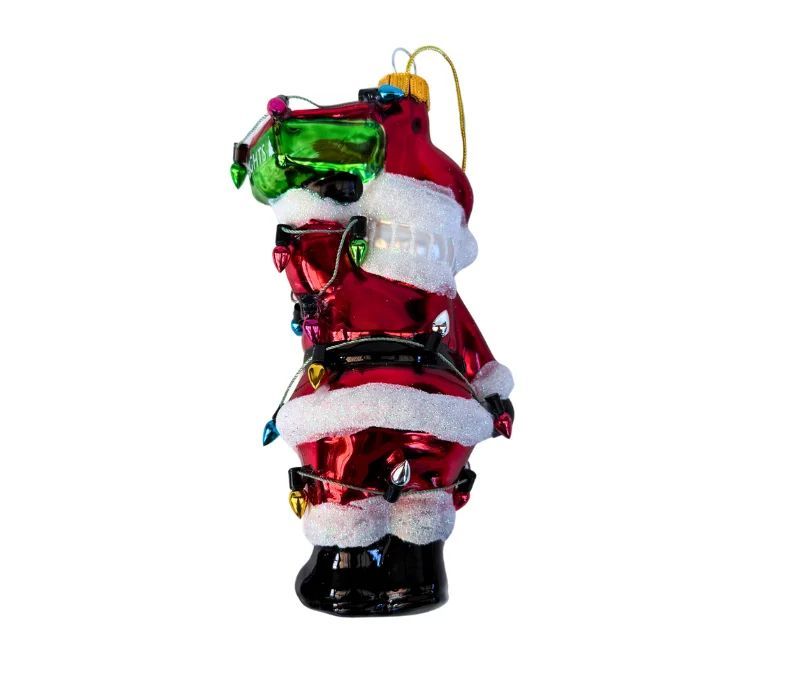 Suspension Père Noël en verre soufflé peint à la main enrubanné de guirlandes lumineuses multicolores panneau Lights H14cm
