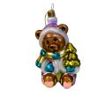 Voir la slide Suspension ourson brun verre soufflé peint à la main bonnet mauve écharpe turquoise sapin doré pailleté H14cm