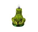Voir la slide Suspension grenouille verte brillante assise nénuphar verre soufflé peint à la main yeux turquoise ventre argenté H8cm