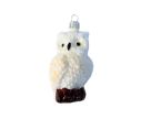 Voir la slide Suspension hibou blanc neigeux verre soufflé peint à la main plumes pailletées perché branche brune H8cm
