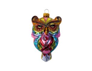 Suspension hibou en verre soufflé peint à la main multicolore brillant rose turquoise doré rouge pailleté H10cm