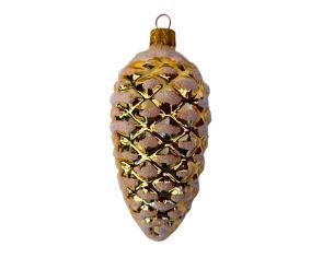 Suspension pomme de pin dorée brillante verre soufflé peint à la main écailles enneigées pailletées H12cm