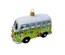 Voir la slide Suspension van hippie vert verre soufflé peint à la main motifs fleurs cœurs inscription LOVE toit blanc H5cm