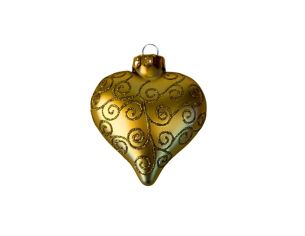 Suspension cœur doré mat volutes verre H8cm
