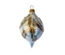 Voir la slide Goutte de Noël en verre soufflé blanc mat branches feuillage doré pailleté pierres argentées capuchon doré H10cm