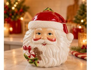 Grand pot à biscuit ou décoratif pour votre cuisine en forme de visage du Père Noël avec son bonnet rouge et blanc.
