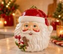 Voir la slide Grand pot à biscuit ou décoratif pour votre cuisine en forme de visage du Père Noël avec son bonnet rouge et blanc.