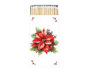 Boîte allumettes blanche poinsettia rouge houx baies rouges 45 allumettes