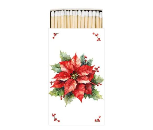 Boîte allumettes blanche poinsettia rouge houx baies rouges 45 allumettes