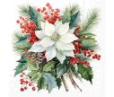 Voir la slide Serviette papier blanc poinsettia bouquet houx pommes de pin 33cm