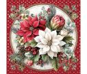 Voir la slide Serviette papier rouge médaillon doré poinsettia rouge blanc protea pois argentés 33cm