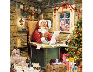 Serviette papier Père Noël bureau lettre chien chat sapin décoré enfants fenêtre 33cm