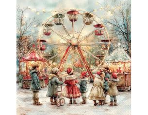 Serviette papier marché de Noël grande roue illuminée enfants neige 33cm