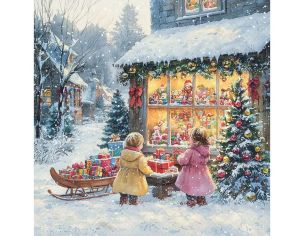 Serviette papier enfants vitrine jouets Noël neige traîneau sapin décoré 33cm