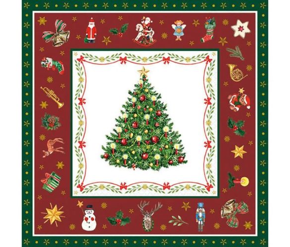 Serviette papier rouge vert sapin classique icônes de Noël bordure 33cm
